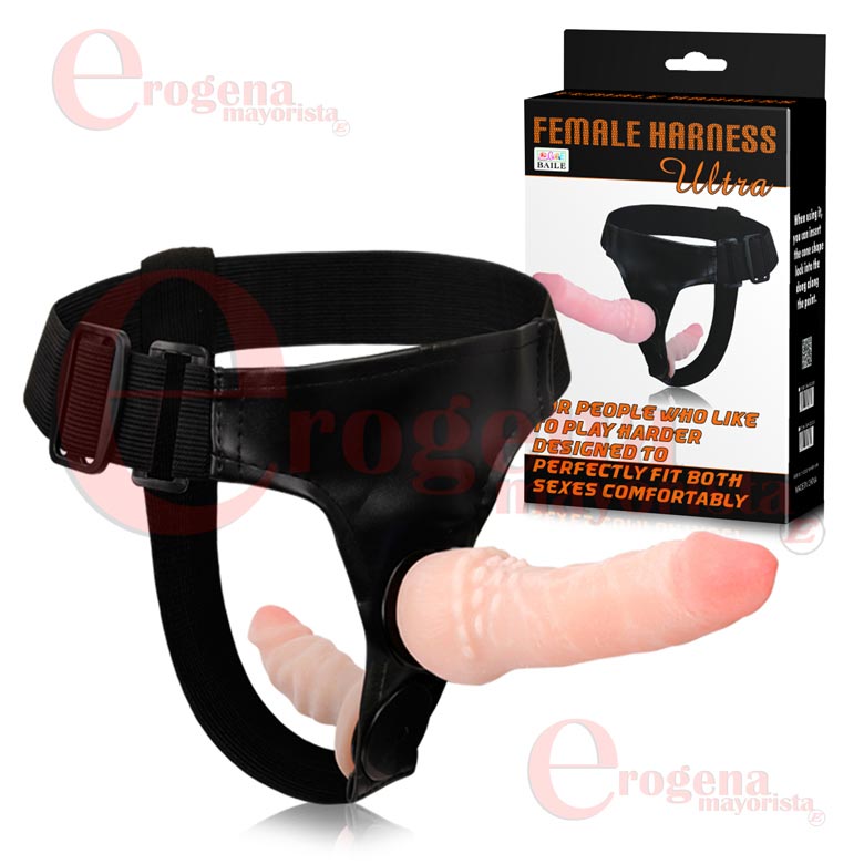 ARNÉS DOBLE VAGINAL ULTRA FEMALE SIN VIBRACIÓN (morado o piel)