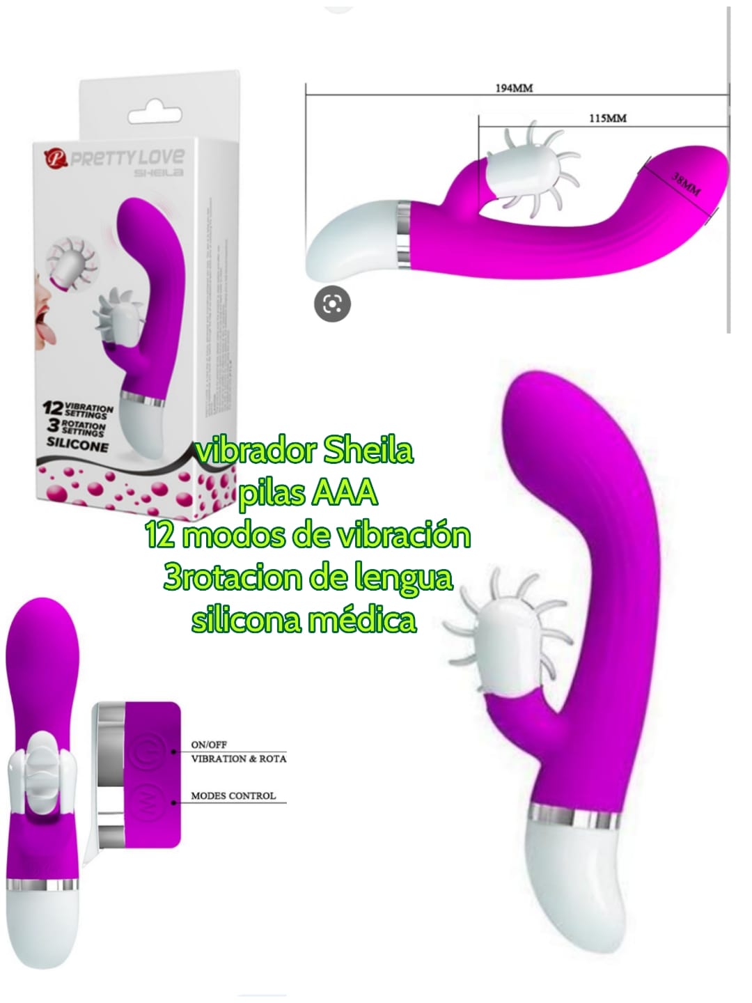 VIBRADOR SHEILA 12 FUNCIONES CON LENGUA GIRATORIA